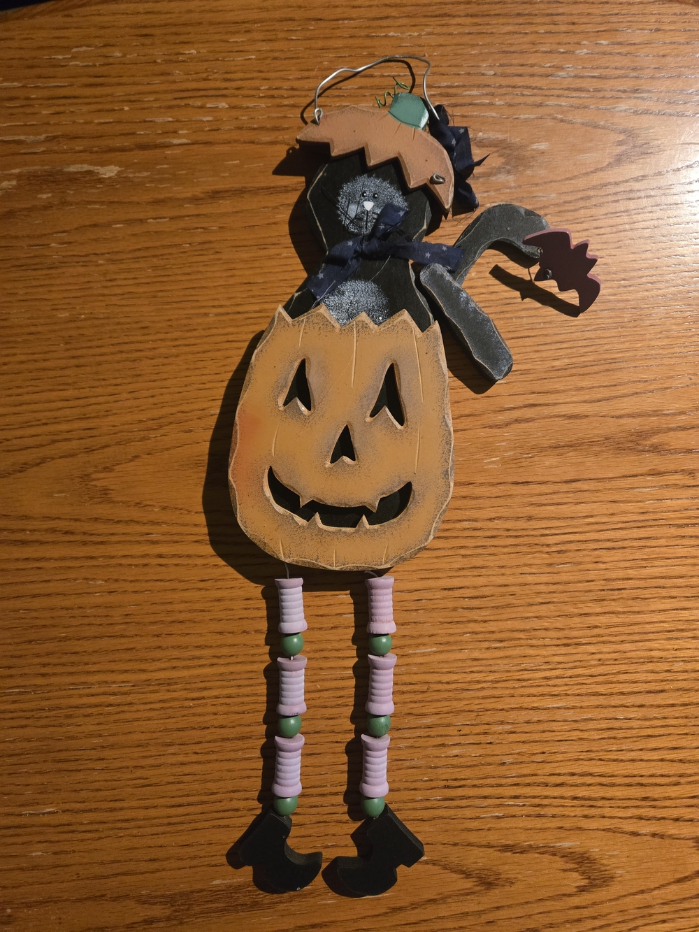 Halloween Wooden Pumpkin Cat Wall Hanging